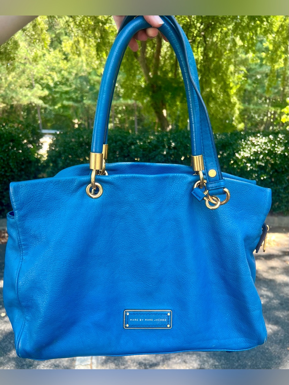 Marc by Marc Jacobs Bright Blue Leather Shoulder Tote with Gold Hardware
